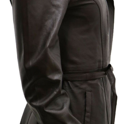 Womens Leather Long Biker Jacket-Muscat