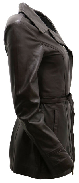 Womens Leather Long Biker Jacket-Muscat