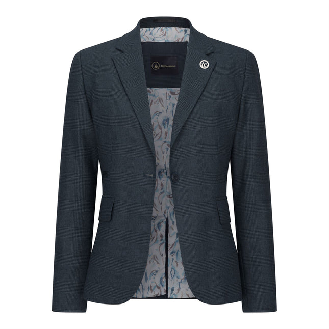 Women's Olive Three-Piece Tailored Fit Suit in Prince of Wales Check