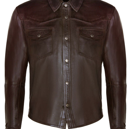 Mens Retro Leather Shirt Jeans Jacket-Beijing