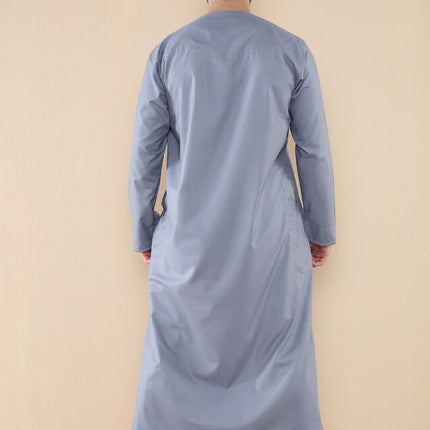 Mens Grey Thobe Jubba Saudi Islamic Arab Eid Emirati Kaftan Jubbah Tassel Robe