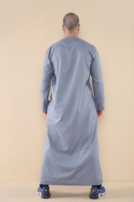 Mens Grey Thobe Jubba Saudi Islamic Arab Eid Emirati Kaftan Jubbah Tassel Robe
