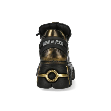 New Rock Golden Black Leather Gothic Platform Ankle Boots - M-120N-C21