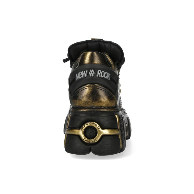 New Rock Golden Black Leather Gothic Platform Ankle Boots - M-120N-C21