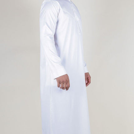 Men's White Thobe Robe Satin Emirati Islamic Jubba Eid Slim Fit