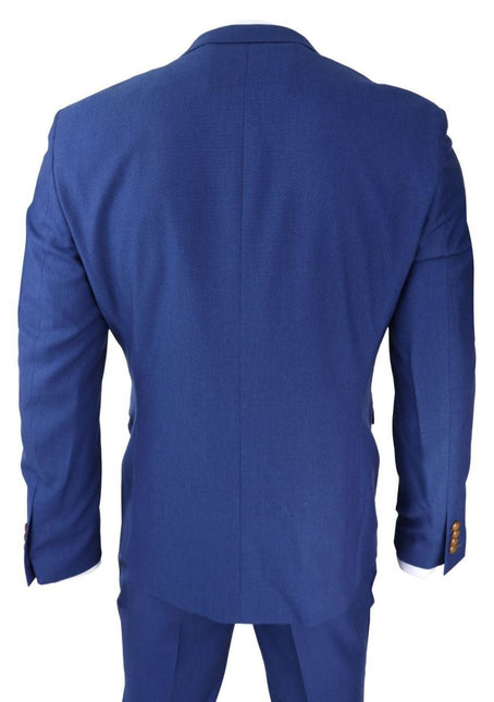 Mens 3 Piece Royal Blue Birdseye Classic Suit