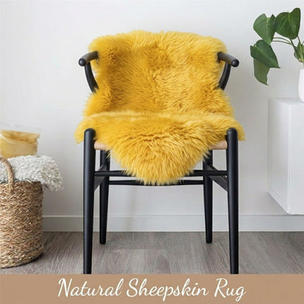 Genuine Bright Yellow Sheepskin Natural Silky Soft Fluffy Real Wool Rug