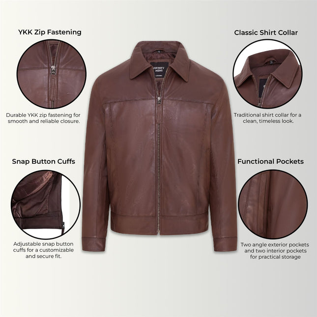 Mens Retro 100% Nappa Leather Harington Biker Jacket
