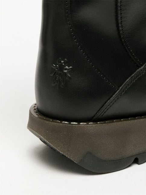 Fly London Womens Black Mol 2 Leather Wedge Heel Knee High Zip Up Boots