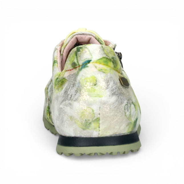Laura Vita Women's Tivanao-05 Yellow Floral Leather Trainers Zip Sneaker Shoes