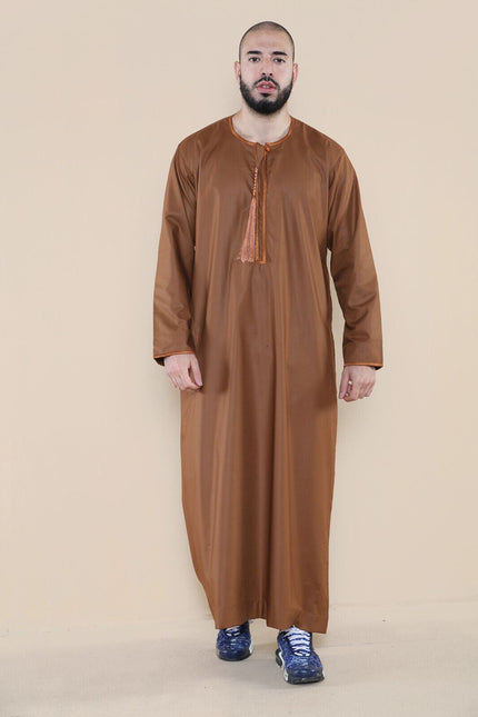 Mens Brown Jubba Saudi Islamic Arab Eid Emirati Kaftan Jubbah Tassel Robe