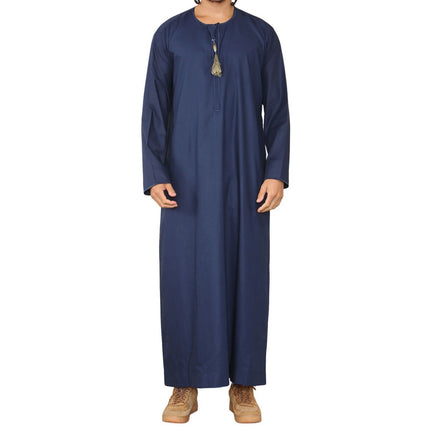 Mens Blue Thobe Jubba Saudi Islamic Arab Eid Emirati Kaftan Jubbah Tassel Robes