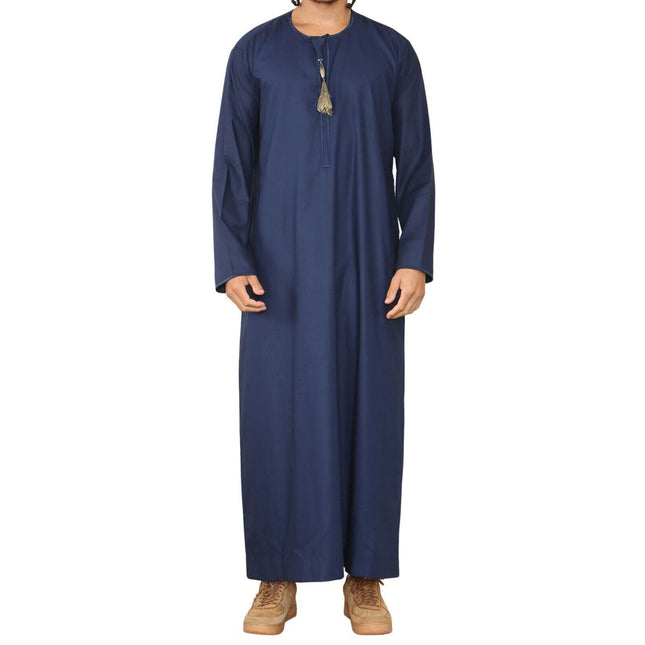 Mens Blue Thobe Jubba Saudi Islamic Arab Eid Emirati Kaftan Jubbah Tassel Robes
