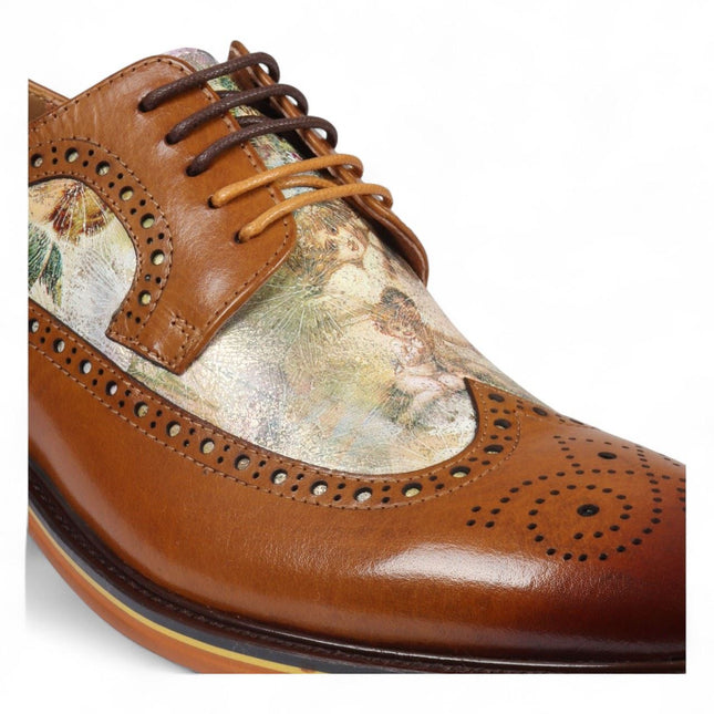 Justin Reess Men's Brown Leather Iconic Print Brogue Dress Shoes - Scott