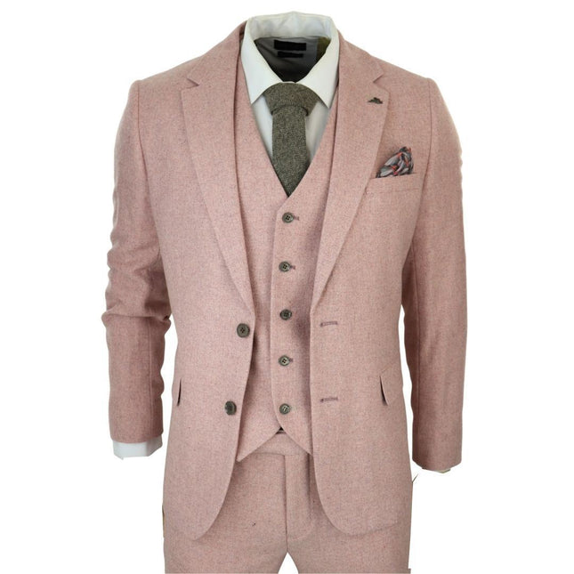 Men's Pink Tweed 3 Piece Wool Suit