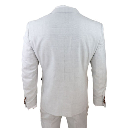 Mens Grey Stone 3 Piece Tweed Check Suit