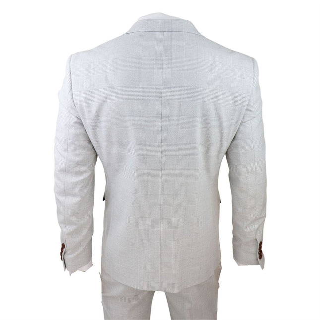 Mens Grey Stone 3 Piece Tweed Check Suit