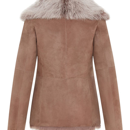 Women's Taupe Sheepskin Toscana Shearling Suede Leather Jacket - Noiré
