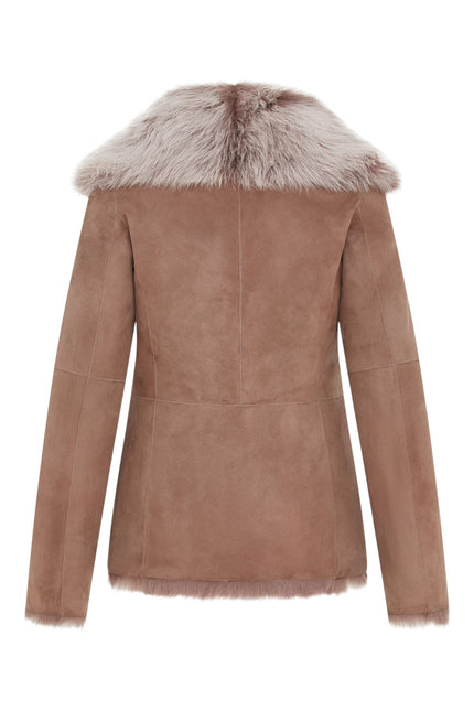 Women's Taupe Sheepskin Toscana Shearling Suede Leather Jacket - Noiré