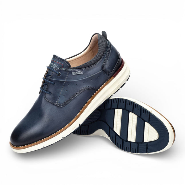 Pikolinos Men's Blue Leather Lace-Up Sneaker Trainers Shoes - Manacor