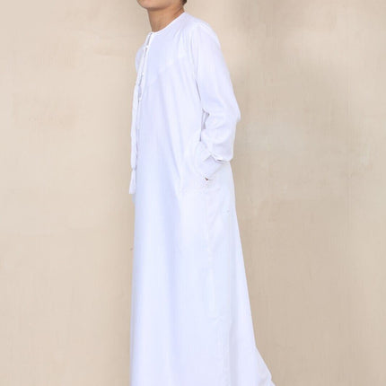 Boy's Kids White Thobe Emirati Jubba Islamic Clothing Kaftan Eid String Tassel