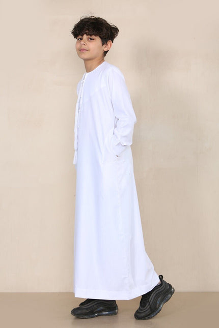Boy's Kids White Thobe Emirati Jubba Islamic Clothing Kaftan Eid String Tassel