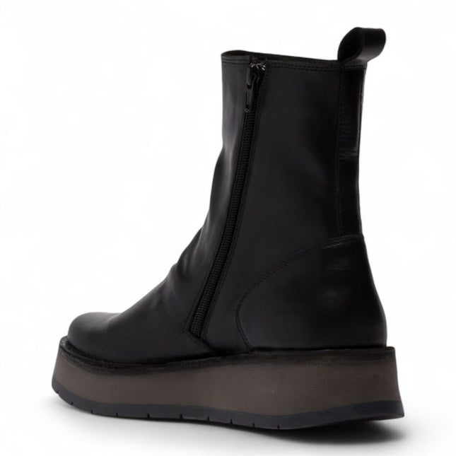 Fly London Womens Black Reno053Fly Leather Zip Up Platform Comfort Ankle Boots