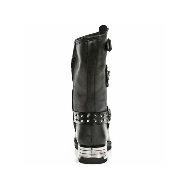 New Rock Men's Black Leather Gothic Cowboy Boots - MR030-S1
