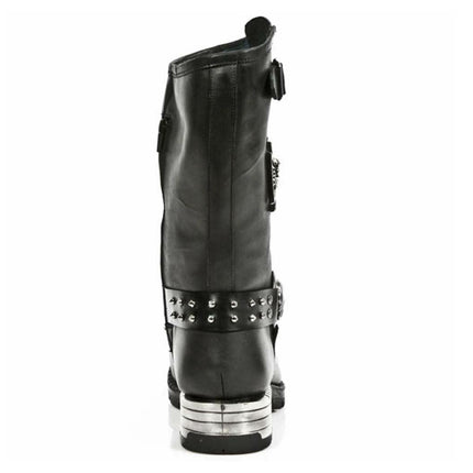New Rock Men's Black Leather Gothic Cowboy Boots - MR030-S1
