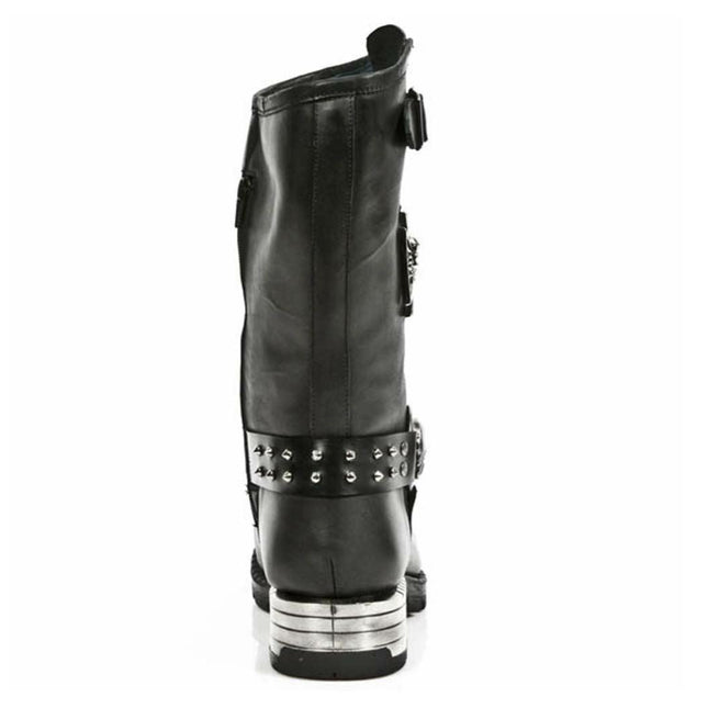 New Rock Men's Black Leather Gothic Cowboy Boots - MR030-S1