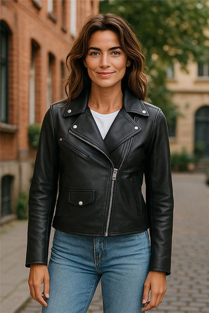 Women's Classic Brando Biker Leather Jacket - Broome