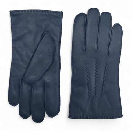 Men’s Navy Blue Italian Leather Warm Wool Lining Winter Stich Design Gloves - M-LGV-205