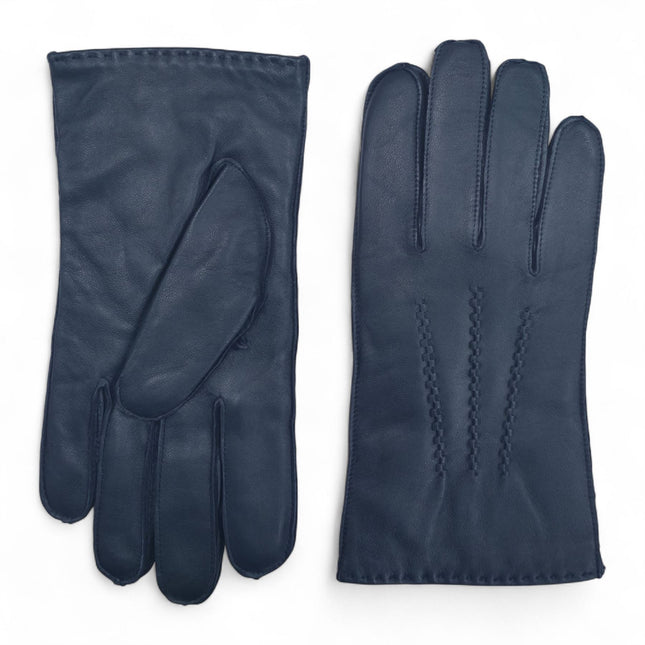 Men’s Navy Blue Italian Leather Warm Wool Lining Winter Stich Design Gloves - M-LGV-205