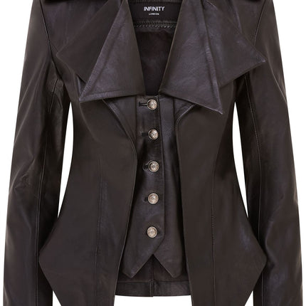 Womens Black Edwardian Gothic Victorian Leather Biker Jacket