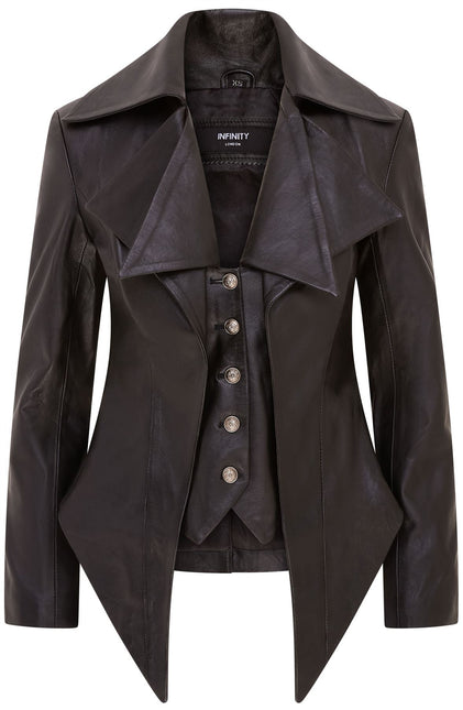 Womens Black Edwardian Gothic Victorian Leather Biker Jacket