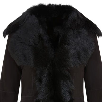 Women's Black Sheepskin Toscana Shearling Suede Leather Jacket - Noiré