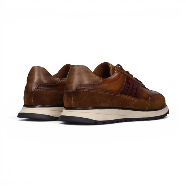 Bugatti Men's Tan Brown Leather Lace-Up Trainer Sneaker Shoes - Timon