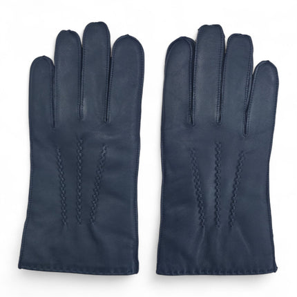 Men’s Navy Blue Italian Leather Warm Wool Lining Winter Stich Design Gloves - M-LGV-205