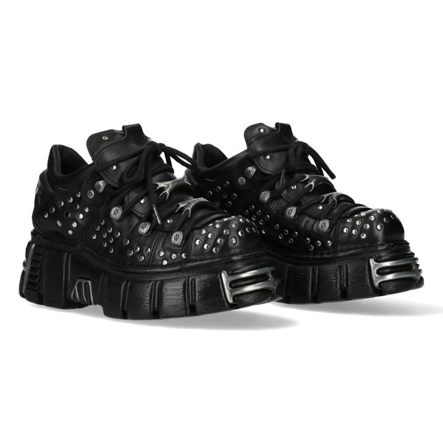 New Rock M-120Nr-C1 Black Leather Gothic Platform Ankle Boots
