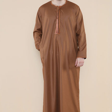 Mens Brown Jubba Saudi Islamic Arab Eid Emirati Kaftan Jubbah Tassel Robe