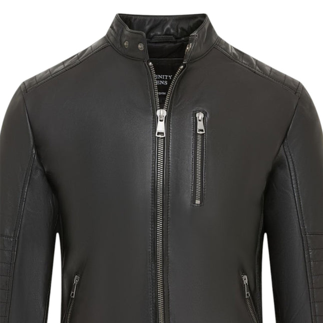 Men's Quilted Black Lamb Leather Biker Jacket - Formula