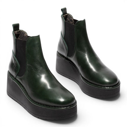 Fly London Womens Green Leather Chelsea Ankle Platform Boots - HELY268