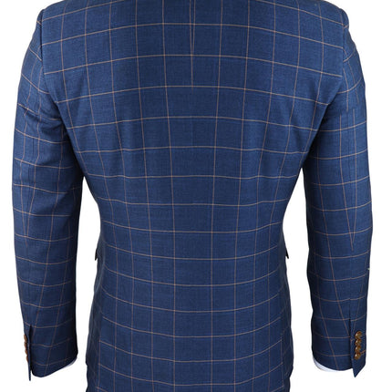 Mens 3 Piece Suit Blue Gold Check Peaky Blinders 1920 Gatsby Smart Vintage Suit