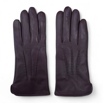 Womens Purple Italian Leather Winter Stitch Line Design Soft Wool Lining Gloves - L-GLV-301