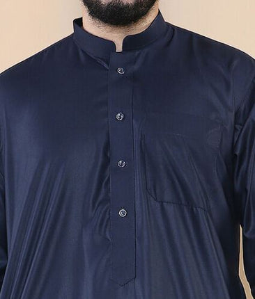 Mens Navy Thobe Jubba Saudi Islamic Arabic Eid Cotton Kaftan Jubbah Umrah Robe