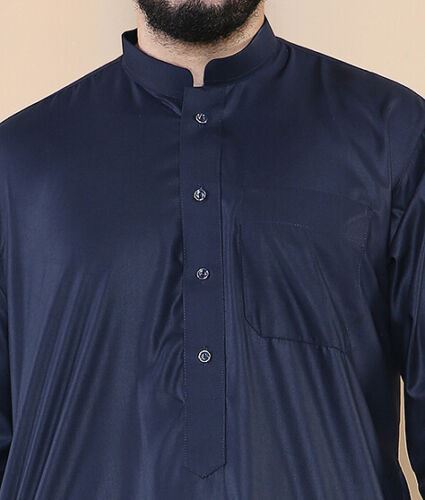 Mens Navy Thobe Jubba Saudi Islamic Arabic Eid Cotton Kaftan Jubbah Umrah Robe