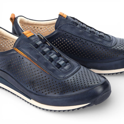 Pikolinos Men's Blue Leather Elastic Slip-on Sneaker Trainers Shoes - Liverpool