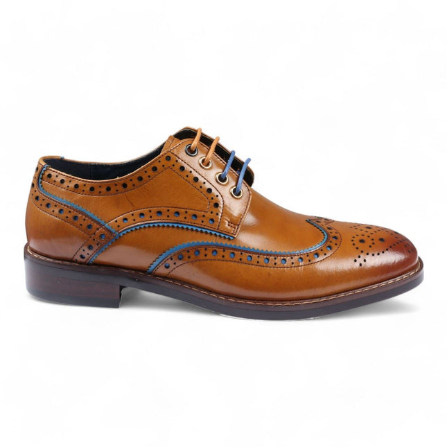 Justin Reess Men's Brown Brogue Leather Classic Dress Shoes- Simon