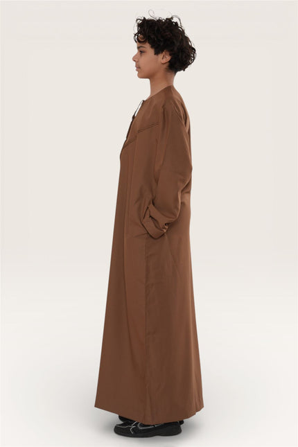 Kids Boys Eid Camel Brown Moroccan Jubba Robe Djellaba Ramadan Eid Thobe - K-HM11