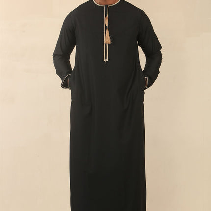 Men's Omani Eid Black Thobe  Saudi Emirati Jubba Robe